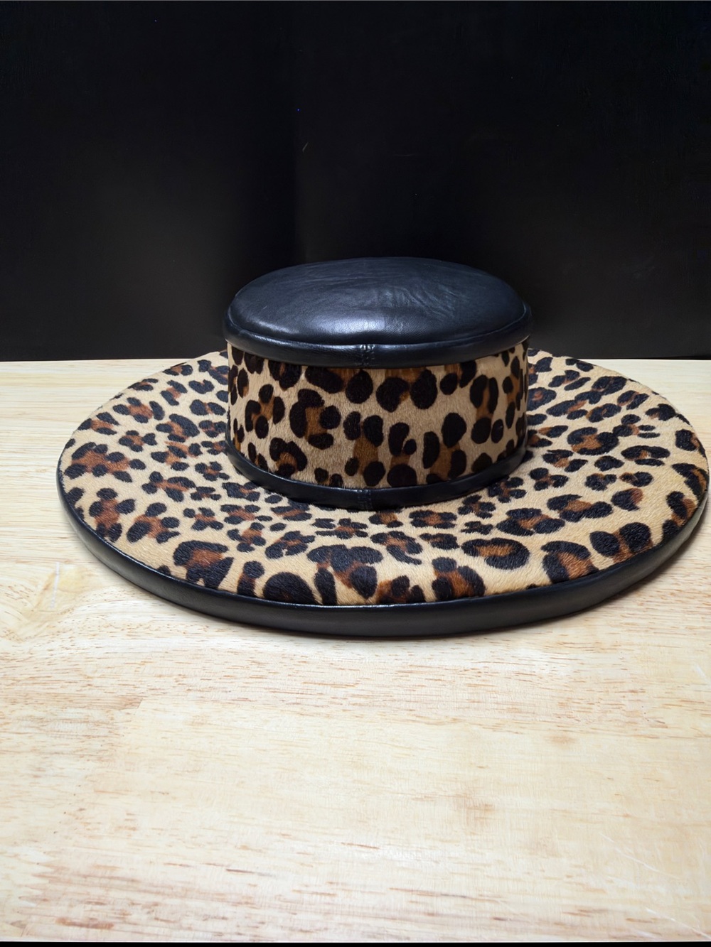 Kokin New York Leopard Print Wide Brim Hat with Black Top 100% Cotton